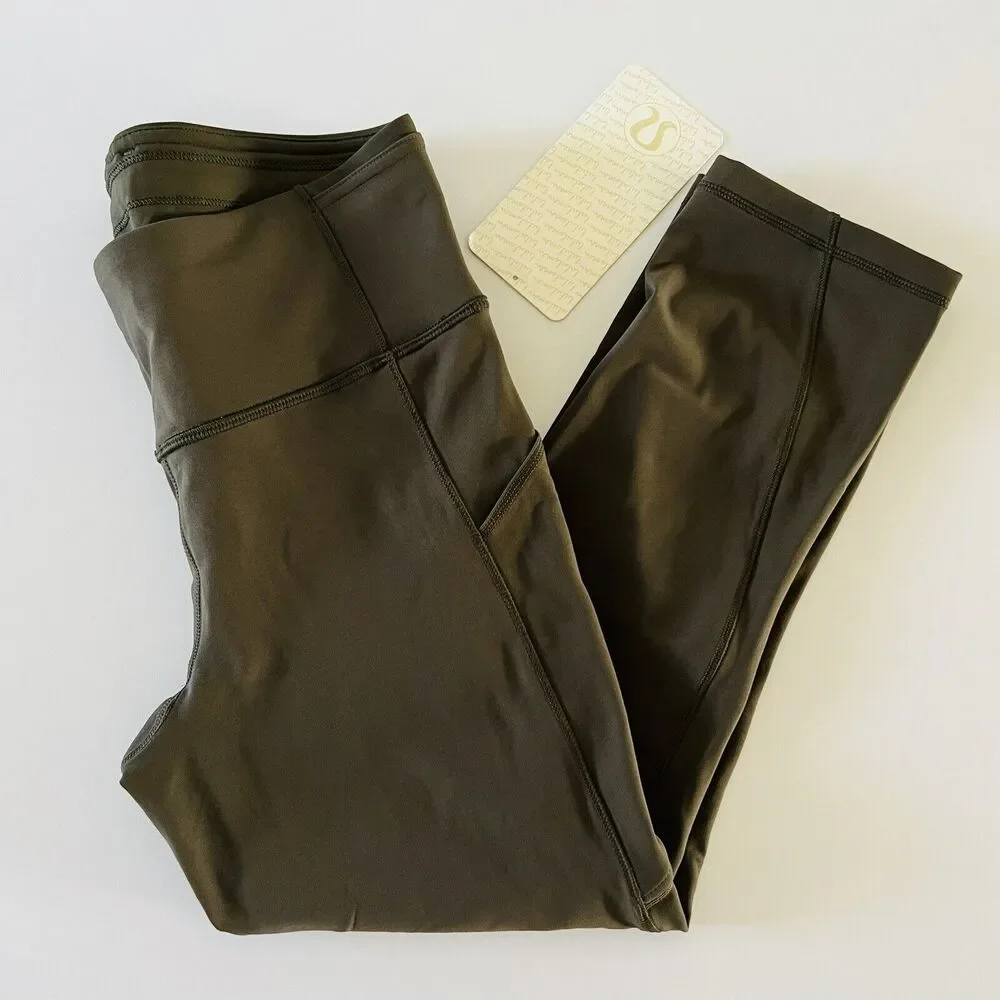 LULULEMON ATHLETICA Dark Olive Run On Crop Leggings - US 6